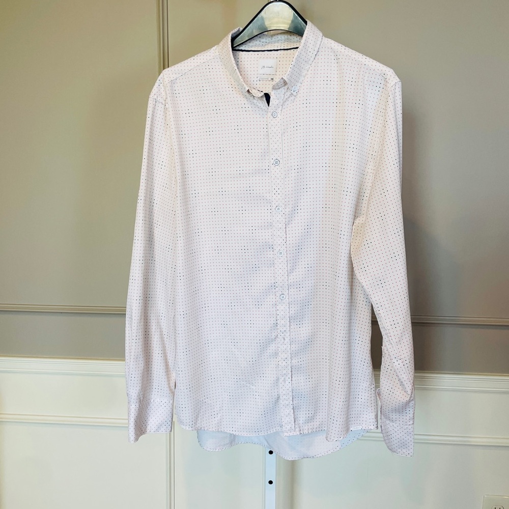 J.B. Holt Men's Button Down Dress Shirt Standard XL Swiss Dots White Pink Black